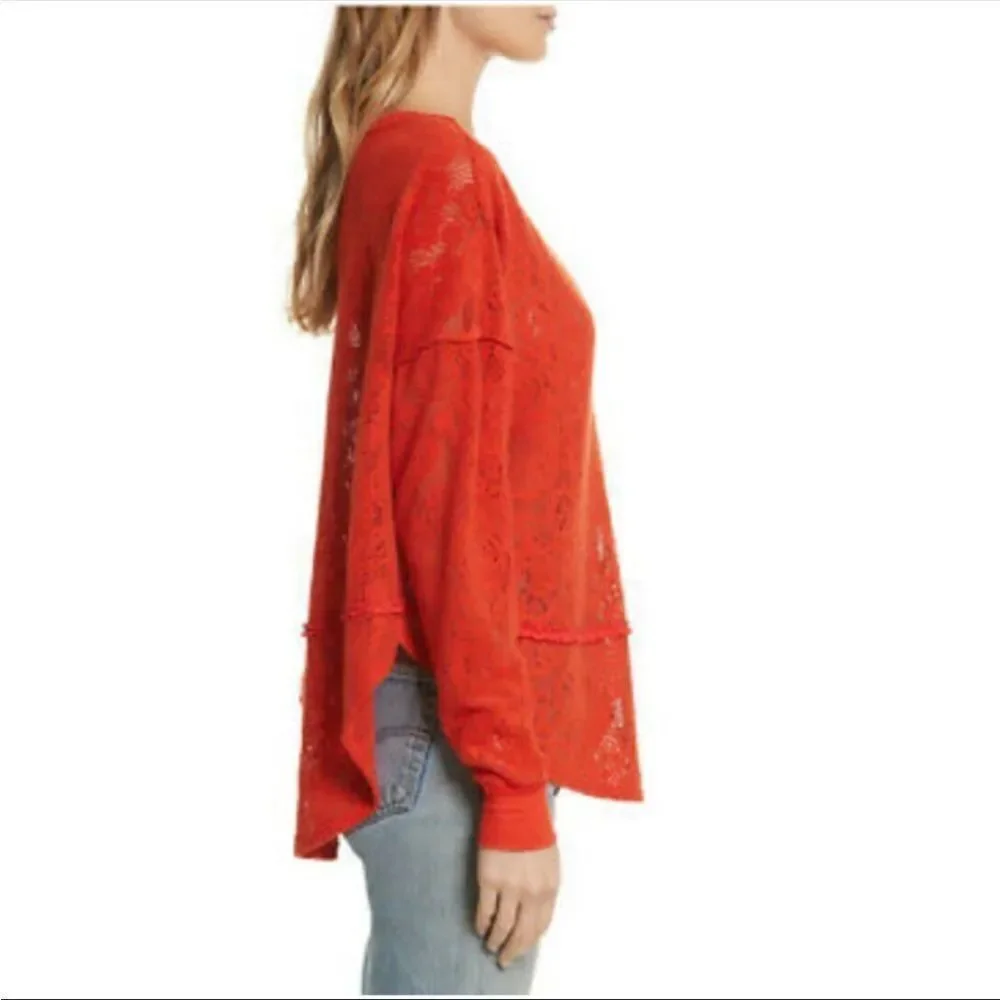 FREE PEOPLE | Not Cold Eyelet Oversized Orange Red Sweater Women’s Size Small